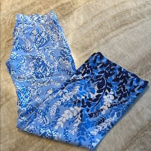 Lilly Pulitzer Blue and White Wide Leg Pants - Sea Turtle Print Sz S